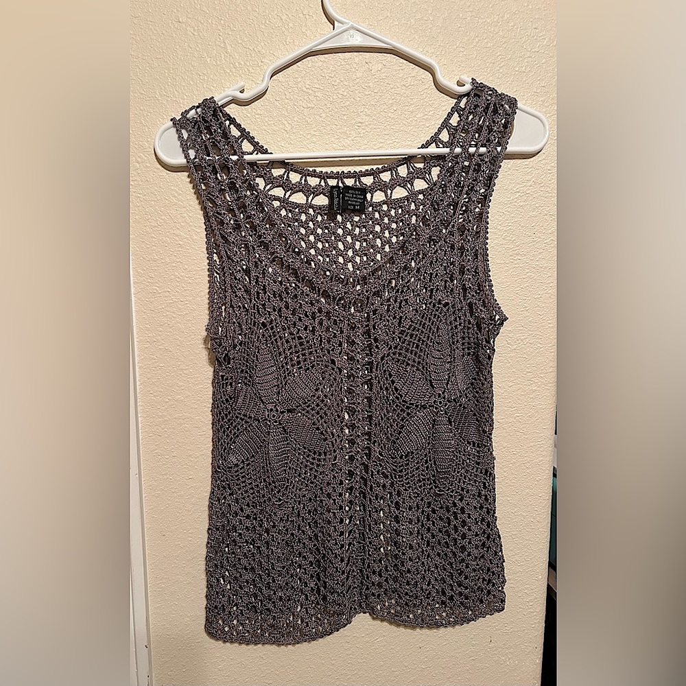 Lynn Ritchie Silver Gray Crochet Tank Top